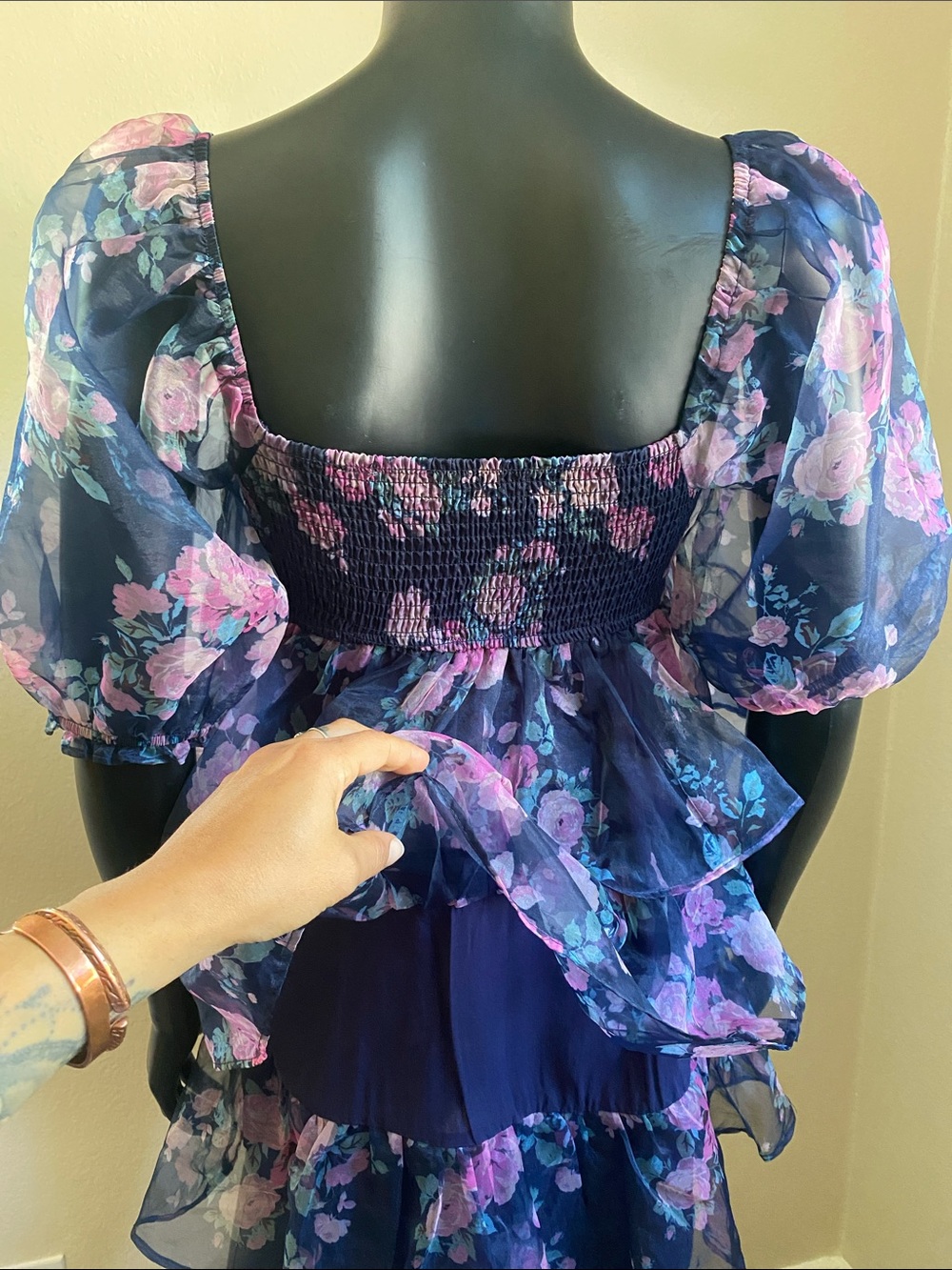 Altar'd State Navy Smocked Bodice Floral Dress - Picture 9 of 13